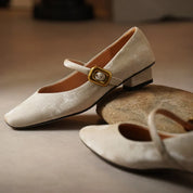 Sylvaine Delcroix | Velvet Mary Jane Heels with Gold Buckle