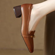 Thérèse Villeneuve | Brown Genuine Leather Low Block Heel Loafers