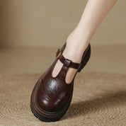 Clémence Fairweather | Brown T-Bar Mary Jane Shoes with Brogue Detail