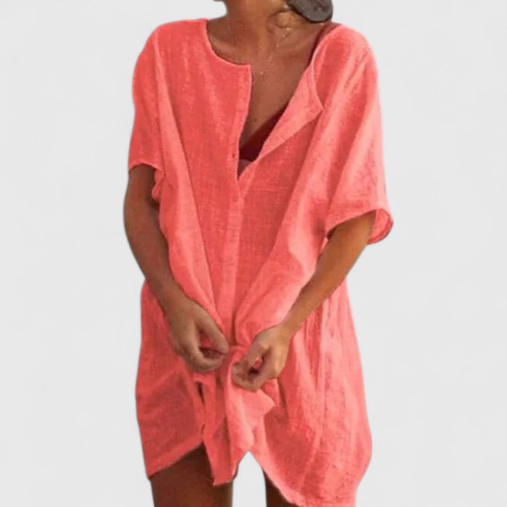 Celinda Marchbourne | White Linen Tunic Dress Short Sleeve