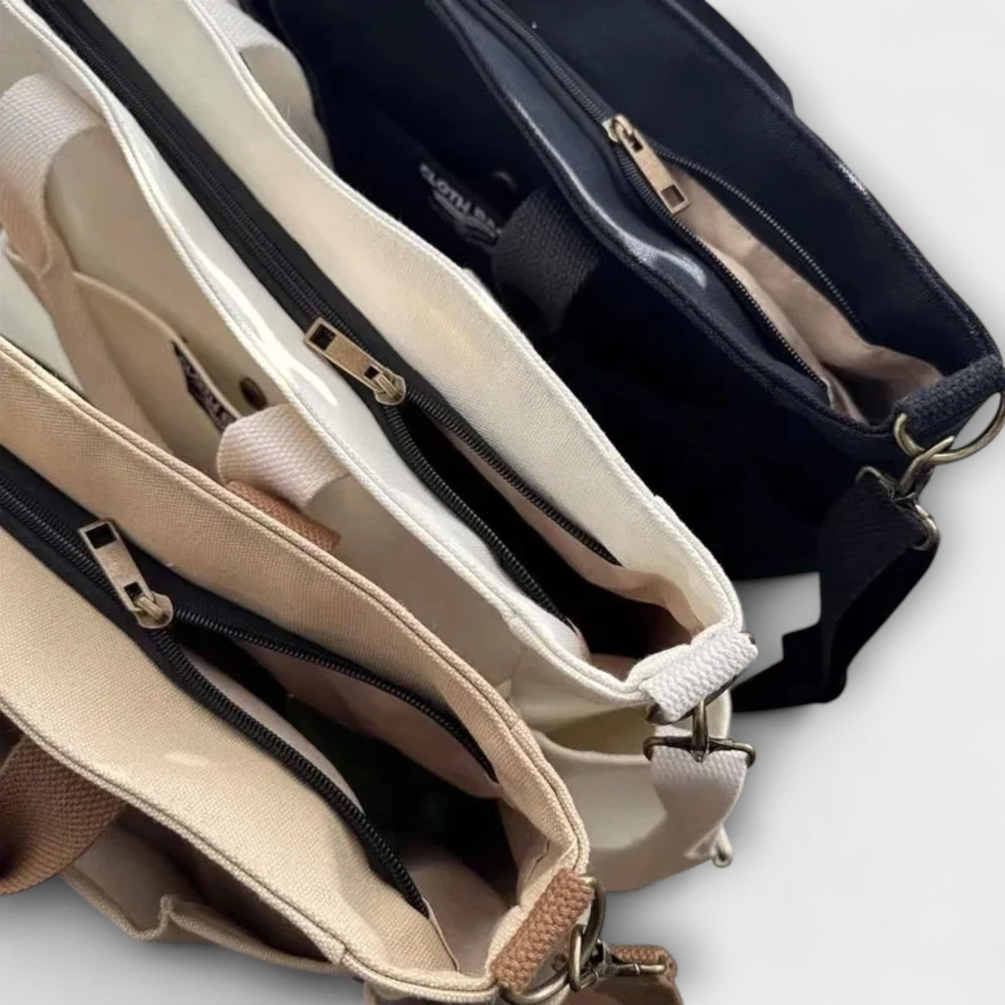 Margot Sinclair | Beige Canvas Tote Shoulder Bag with Multi-Pockets