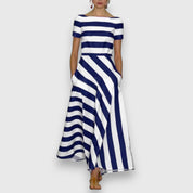 Théodeline Vaurcourt | Navy Blue & White Striped Maxi Dress