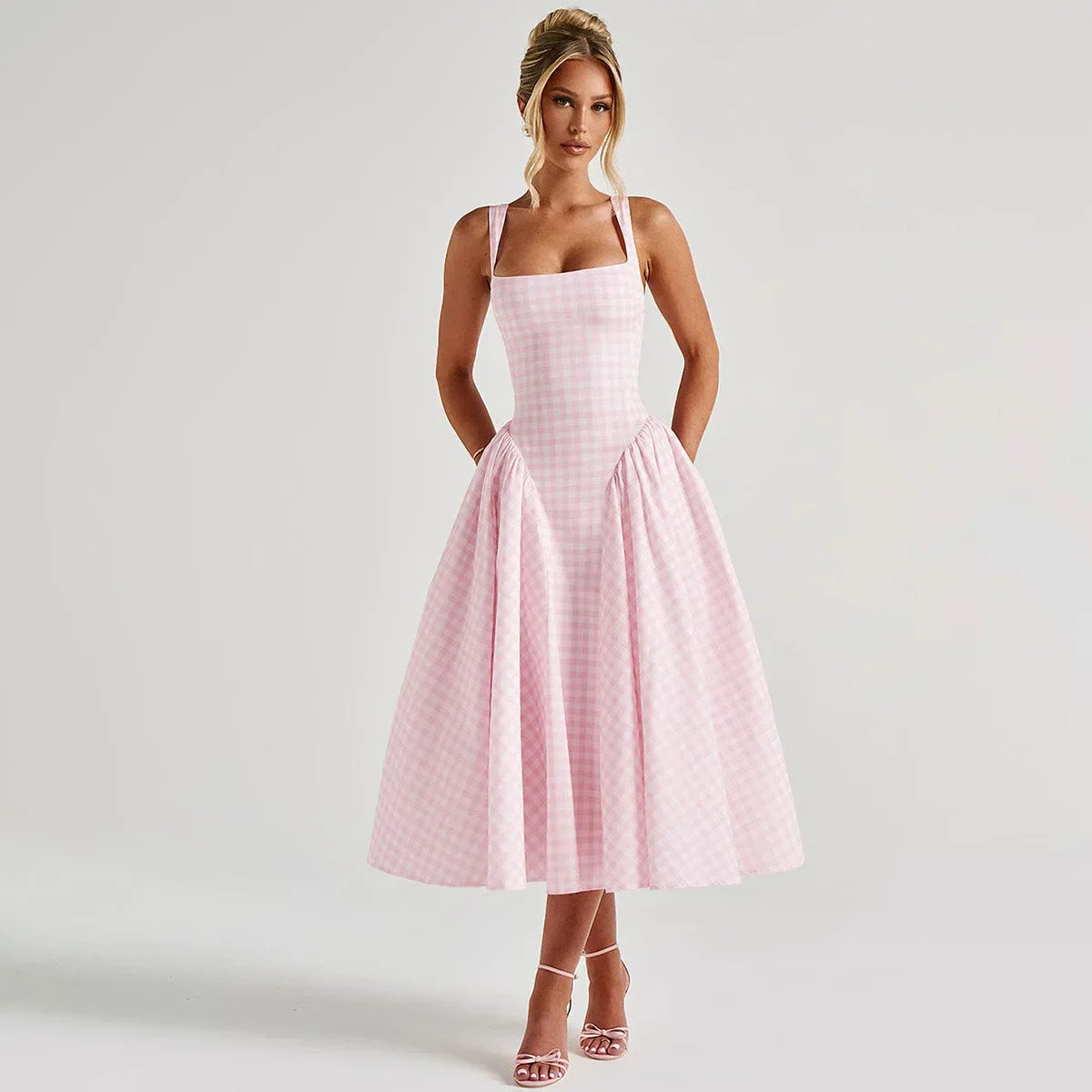 Estelle Vanbrough | Yellow Gingham Midi A-Line Sundress