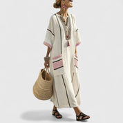 Solange Devereaux | Bohemian Maxi Dress in Cream Linen