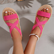 Marcella Dunvere | Crossover Strap Flat Sandals in Beige