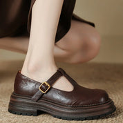 Clémence Fairweather | Brown T-Bar Mary Jane Shoes with Brogue Detail
