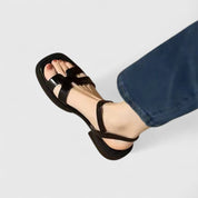 Théodore Vanbelle | Cream Cut-Out Flat Sandals with Ankle Strap