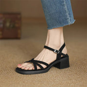 Rosalinde Caverton | Cream Leather Strappy Block Heel Sandals