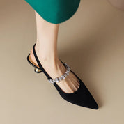 Eloise Sancerre | Silver Crystal Strap Slingback Pointed Toe Heels