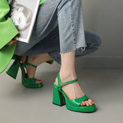 Celestine Brouvard | Yellow Patent Block Heel Sandals