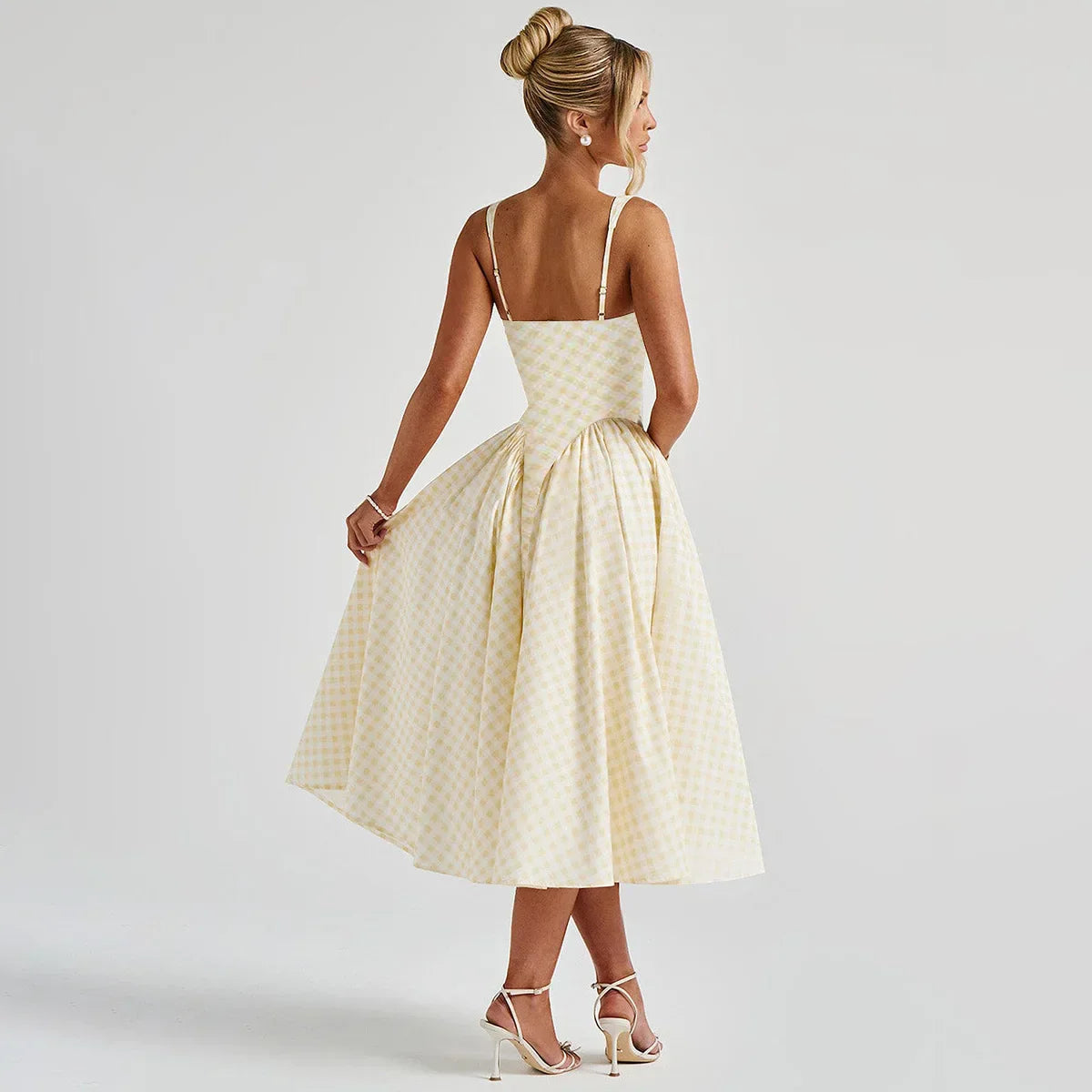 Estelle Vanbrough | Yellow Gingham Midi A-Line Sundress