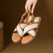 Lucienne Favreau | Leather Cross-Strap Slingback Flat Sandals