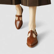 Clementine Ravenswood | Cream Patent Mary Jane Block Heel Shoes