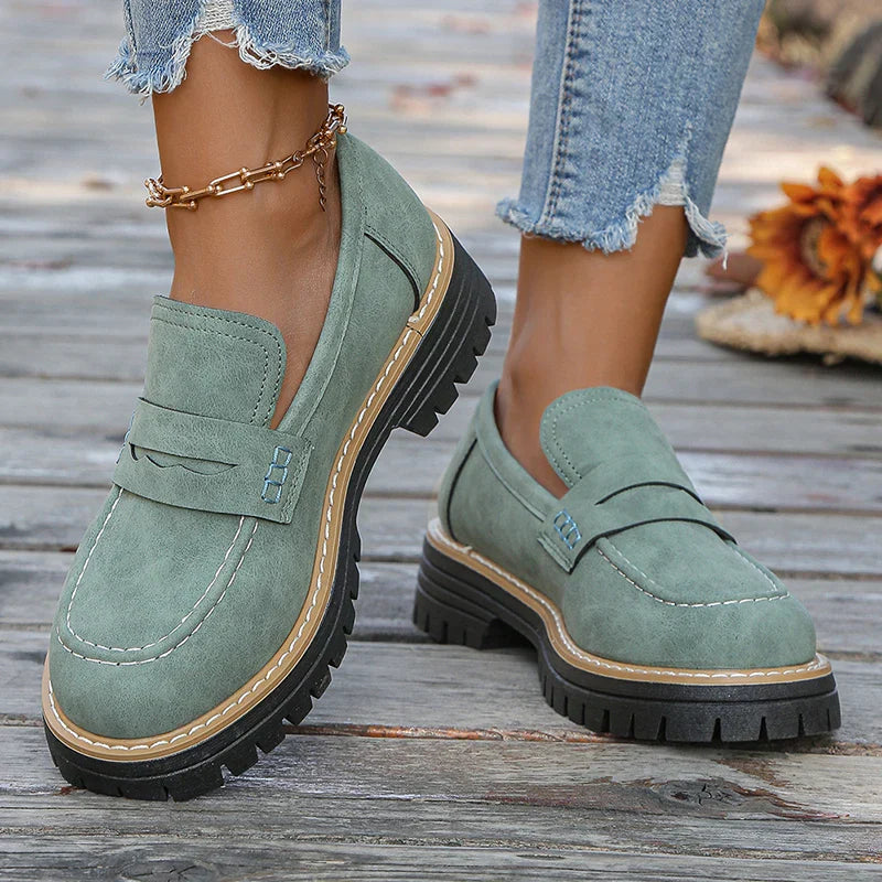 Claudine Merriweather | Tan Suede Platform Loafers