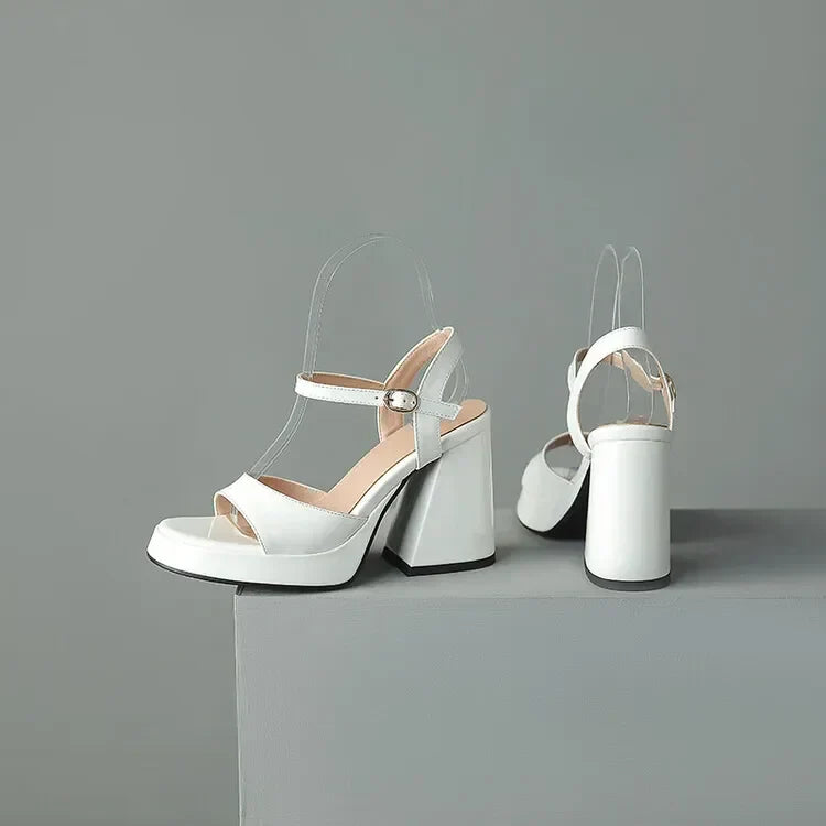 Celestine Brouvard | Yellow Patent Block Heel Sandals