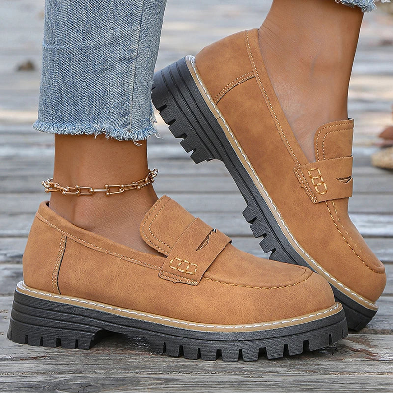 Claudine Merriweather | Tan Suede Platform Loafers