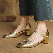 Emmanuelle Davoust | Woven Genuine Leather Block Heel Pumps