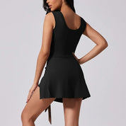 Amelina Voss | Cream Sleeveless Tennis Romper with Wrap Skirt