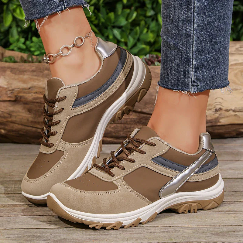 Florentine Ashdale | Leather Patchwork Platform Sneakers in Khaki