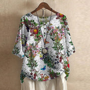 Colette Ashbourne | Retro Floral Print Blouse with 3/4 Sleeve
