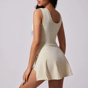 Amelina Voss | Cream Sleeveless Tennis Romper with Wrap Skirt