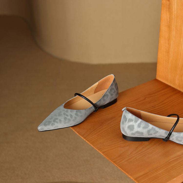 Odette Fairmont | Grey Leopard Pointed-Toe Leather Flats