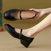Vivienne Caldwell | Black Leather Mary Jane Shoes Low Block Heel