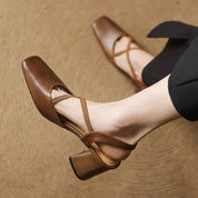 Aurelie Blackmore | Tan Leather Block Heel Slingback Sandal