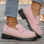 Claudine Merriweather | Tan Suede Platform Loafers