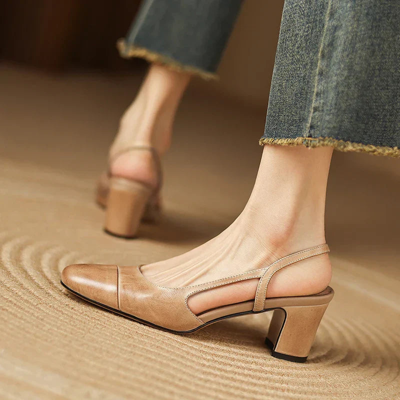 Ottavia Renbourne | Tan Leather Block Heel Slingback