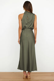 Seraffina Wolvecourt | Sage Green Satin Halter Midi Dress