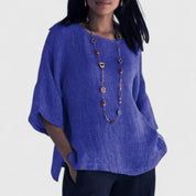 Mireille Fonteneau | Cotton-Linen 3/4 Sleeve Blouse in Grey
