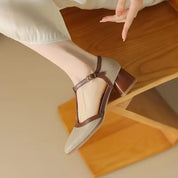 Celestine Beaumont | T-Strap Block Heel Square Toe Pumps