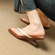 Genevra Holsworth | Brown Suede Thong Heel Sandals