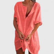Celinda Marchbourne | White Linen Tunic Dress Short Sleeve