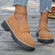 Claudine Merriweather | Tan Suede Platform Loafers