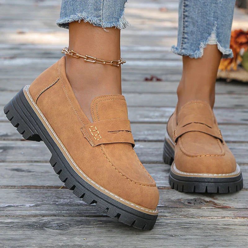Claudine Merriweather | Tan Suede Platform Loafers