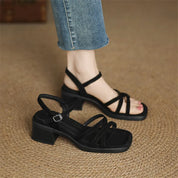 Rosalinde Caverton | Cream Leather Strappy Block Heel Sandals