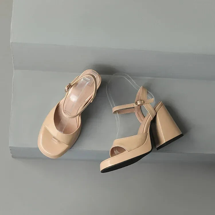 Celestine Brouvard | Yellow Patent Block Heel Sandals