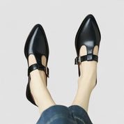 Clementine Ravenswood | Cream Patent Mary Jane Block Heel Shoes