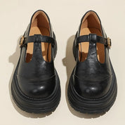 Clémence Fairweather | Brown T-Bar Mary Jane Shoes with Brogue Detail
