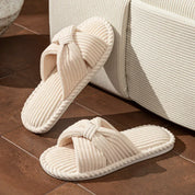 Loretta Wainscroft | Corduroy Bow Slide Slippers in Cream