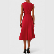 Sylvaine Beaumont | Red Sleeveless Asymmetric Draped Midi Dress