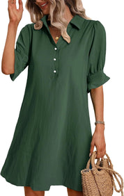 Cecile Wrenthorpe | Black Button-Down Shirt Dress with 3/4 Sleeves