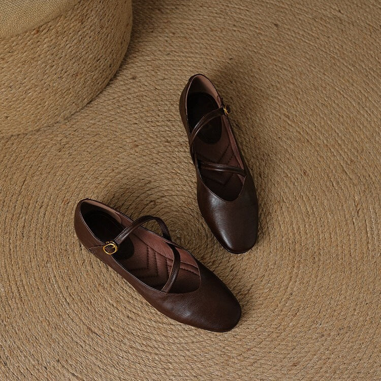Rosalind Carleigh | Tan Leather Mary Jane Flats