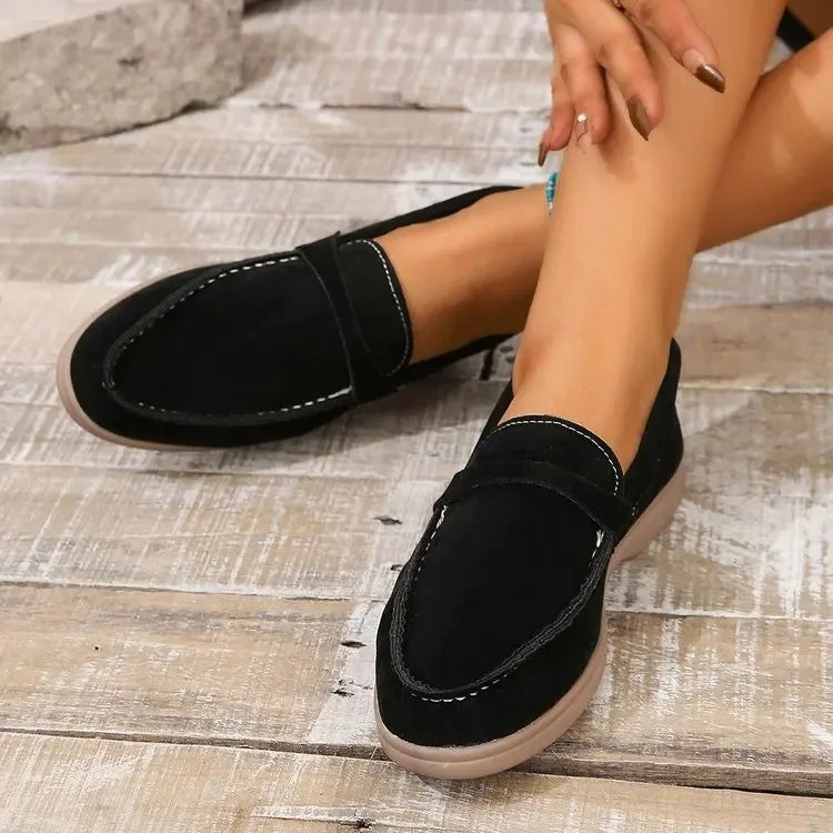 Marguerite Holloway | Grey Suede Slip-On Loafers for Women