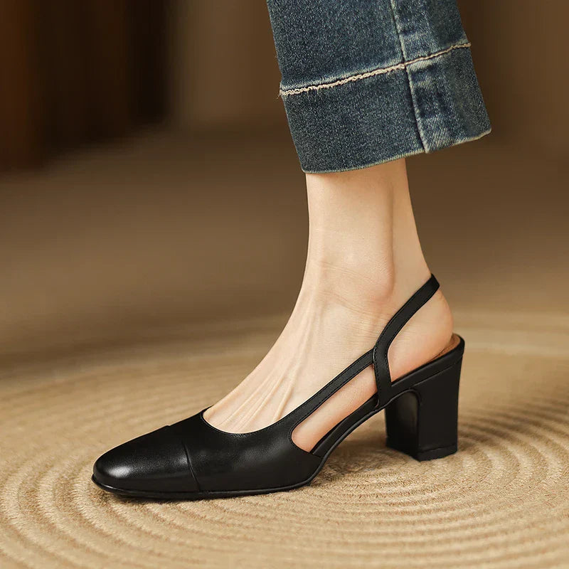 Ottavia Renbourne | Tan Leather Block Heel Slingback