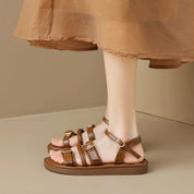 Colette Ravenswood | Brown Leather Triple-Buckle Sandals