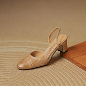 Ottavia Renbourne | Tan Leather Block Heel Slingback