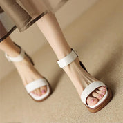 Emmeline Stanhope | Cream Block Heel Ankle Strap Sandals